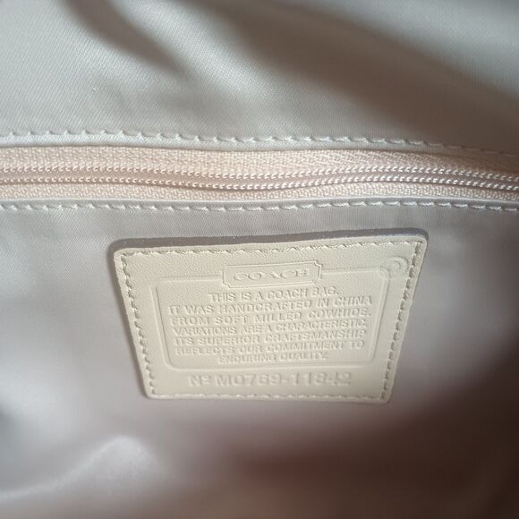 Coach M0769-11842 Cream Brown Handle Buckle Snap Hobo Leather Purse - Picture 7 of 10